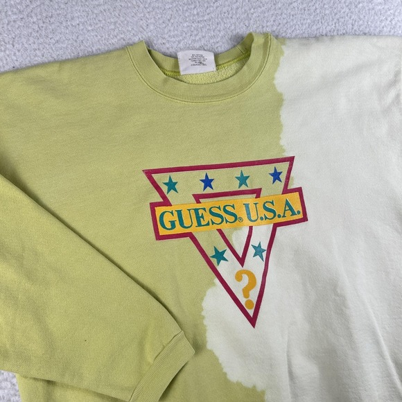 Vintage Guess Sweatshirt Womens Small Green Bleach Dye Crewneck Made USA 80s - Picture 2 of 15
